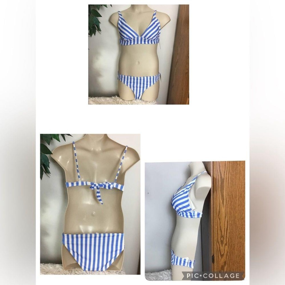 SO bikini Woman's Junior size L blue and white (periwinkle) striped